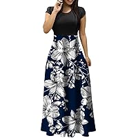 Summer Dresses for Women 2024, Womens Formal Dresses Prom Dresses for Women 2024 Womens Short Sleeve Dress Summer Ethnic Print Loose Large Size Ladies Round Neck Floral Printting
