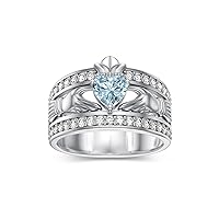 MRENITE Sterling Silver/10K 14K 18K Gold Mens Gemstone Claddagh Ring Wedding Band Irish Claddagh Heart Birthstone Ring for Men Women