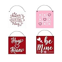 Hugs & Kisses Valentine Wood Sign 4-Piece Set | XOXO - Be Mine | SMALL Hanging Decorations | Holiday Home Decor Gifts for Friends & Family | Local Legends Designs | SIZES 6 x 6 INCHES