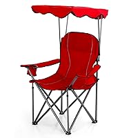 ALPHA CAMP Oversized Camping Chair with Shade Canopy, Folding Lawn Chairs with Cup Holders, Camping Lounge Chair for Travel Hiking Beach Fishing