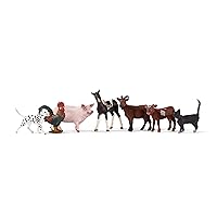 Schleich Farm World 7-Piece Farm Animal Gift Set Including Dalmatian, Cat, Pig, Goat, Rooster, Texas Longhorn Calf and Pinto Foal Animal Toys