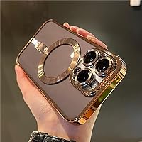 Luxury Electroplate Bumper Magnetic Transparent Phone Case for iPhone 15 14 13 12 11 Pro Max Shockproof Cover,Gold,for iPhone 11 Pro
