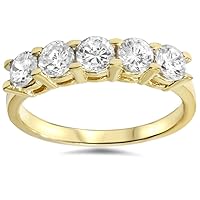 P3 POMPEII3 1 1/4ct Diamond Wedding 14k Yellow Gold Anniversary Ring 5-Stone High Polished