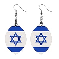 Israel Flag Israeli Star Printed Earrings Wooden Boho Vintage Pendant Dangle Apricot Shaped Earrings for Women