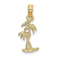 14k Gold Mini Double Palm Trees Textured Charm Pendant Necklace Measures 13.17x7.9mm Wide 0.73mm Thick Jewelry for Women