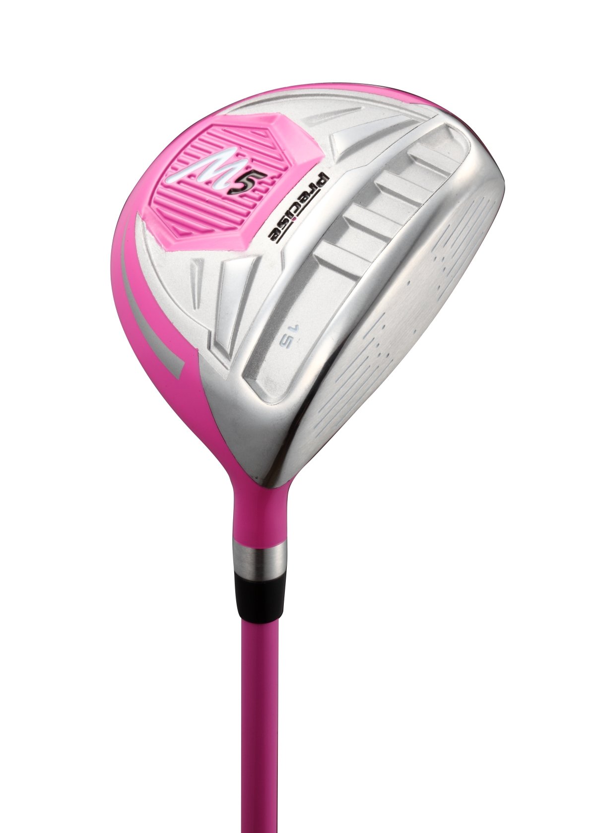 Precise M5 Ladies Womens Complete Right Handed Golf Clubs Set Includes Titanium Driver, S.S. Fairway, S.S. Hybrid, S.S. 5-PW Irons, Putter, Stand Bag, 3 H/C's Pink