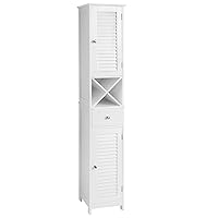 VASAGLE Bathroom Tall, Freestanding Storage Cabinet with Shutter Doors, Drawer, and Removable X-Shaped Stand, 66.9 Inches, Scandinavian Style, White UBBC69WT, 11.8