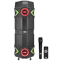 Pyle Portable Bluetooth PA Speaker - 400W Dual 8” Rechargeable Indoor/Outdoor BT Karaoke Audio System-Party Lights, LED Display, FM/AUX/MP3/USB/SD, 1/4