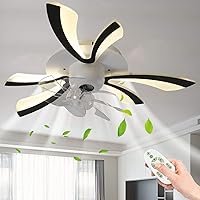 Ceiling Fan with Lighting and Remote Control Quiet Living Room Fan Ceiling Light LED Dimmable Modern Black Ceiling Lamp with Fan, Can be Rotated/Swivelled, Bedroom Office Fan Light