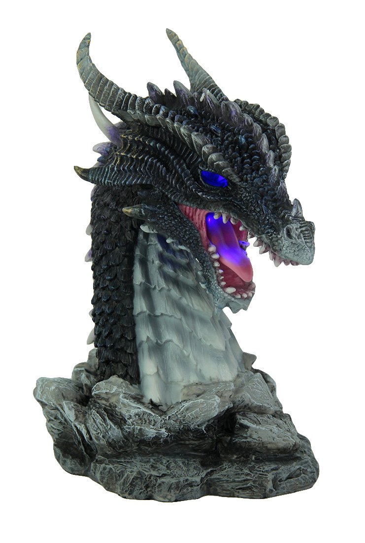 Veronese Design Hand Painted Obsidian Dragon Bust Statue with LED Lights