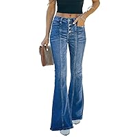 Sidefeel Women's Flare Bell Bottom Jeans Wide Leg Jeans Button High Waist Bootcut Pants with Pocket