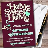10 x Wine Red Home Sweet Home Personalized Housewarming Party Invitations