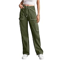 Cargo Pants Women High Waisted Wide Leg Casual Pants Baggy Stretchy Trousers Y2K Streetwear with 6 Pockets