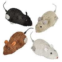 Wind Up Racing 4 Mice-Realistic Looking Mice, Carefree pet - Set of 4: Black, Gray, White and Brown. Each Measures 4-1/2