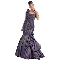 One Shoulder Taffeta Pleated Gown Formal Prom Dress #2763