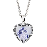 R2-D2 Stainless Steel Heart Pendant Necklace, 18