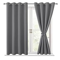 Hiasan Blackout Curtains for Bedroom, 52 x 54 Inches Long - Thermal Insulated & Light Blocking Window Curtains for Living Room, 2 Drape Panels Sewn with Tiebacks, Light Grey