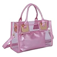 Women 2Pcs Small Tote Clear Shoulder Top-handle Bag PVC Satchel Candy Handbag Clutch Purse Wallet