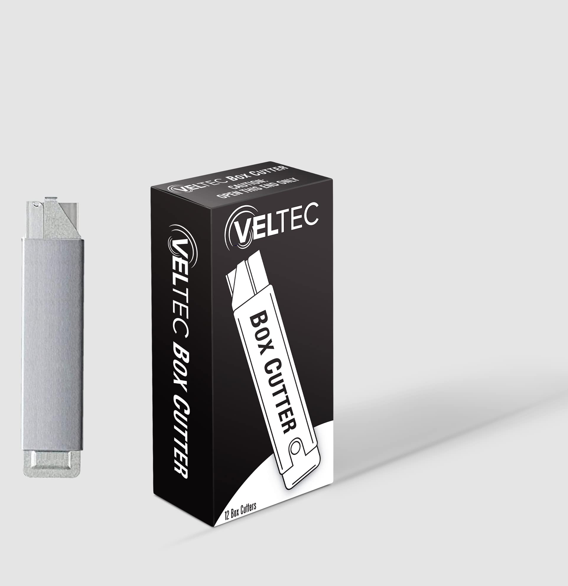 Veltec Standard Box Cutter Retractable Blade Original Utility Knife, for Boxes, Papers, Cardboards, Packages, Tape, Metal Body (Pack of 12)