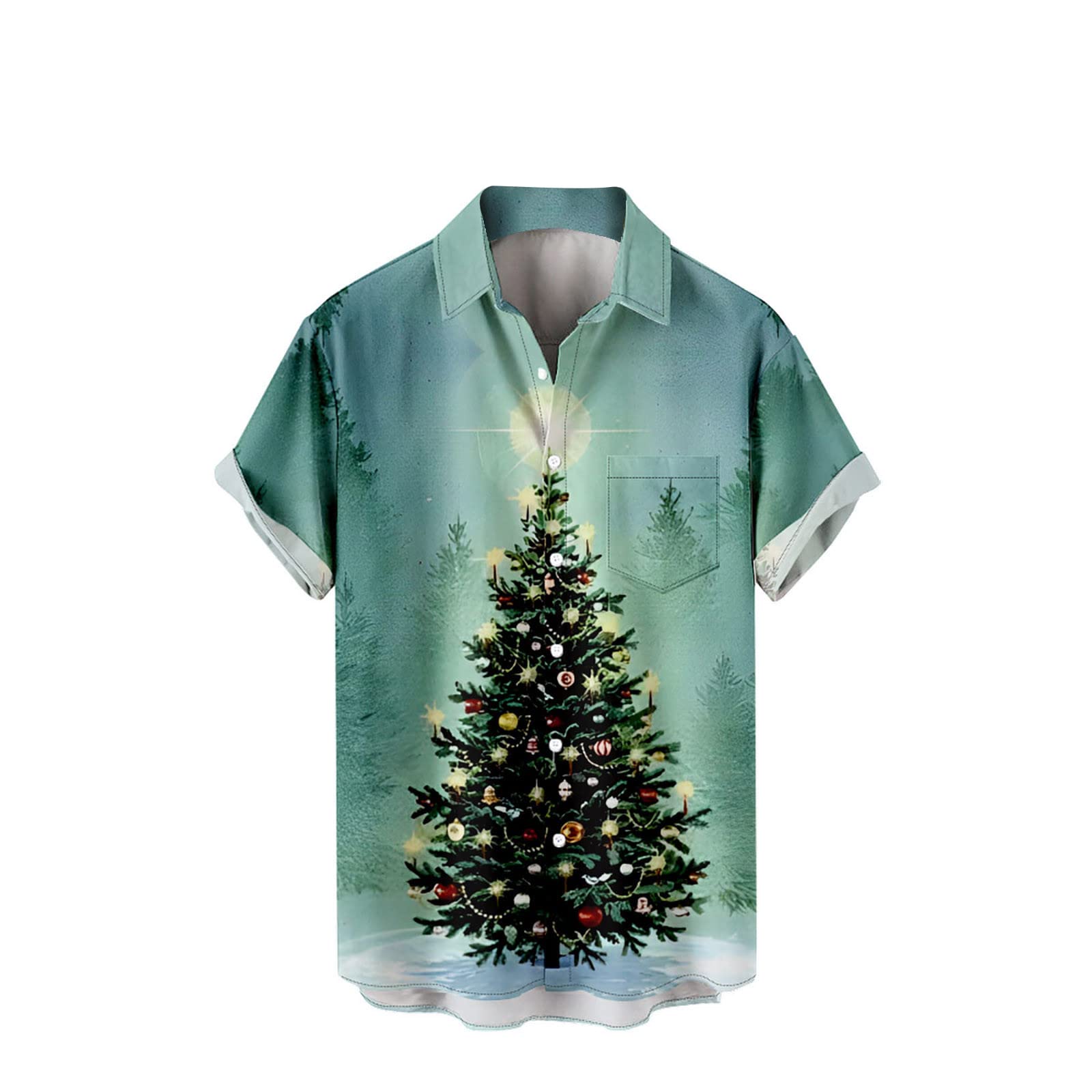 Buy Mens Xmas Tree Holiday Outfits Fashion Casual Aloha Shirts Tropical  Christmas Hawaiian Shirt Lapel Button Up Tops