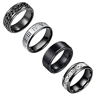 yfstyle Stainless Steel Ring Set (4pcs Band), Men's Wedding Rings, Cool Spinner Rings, Black, Silver, Gold, Blue, 8mm Width, Unisex