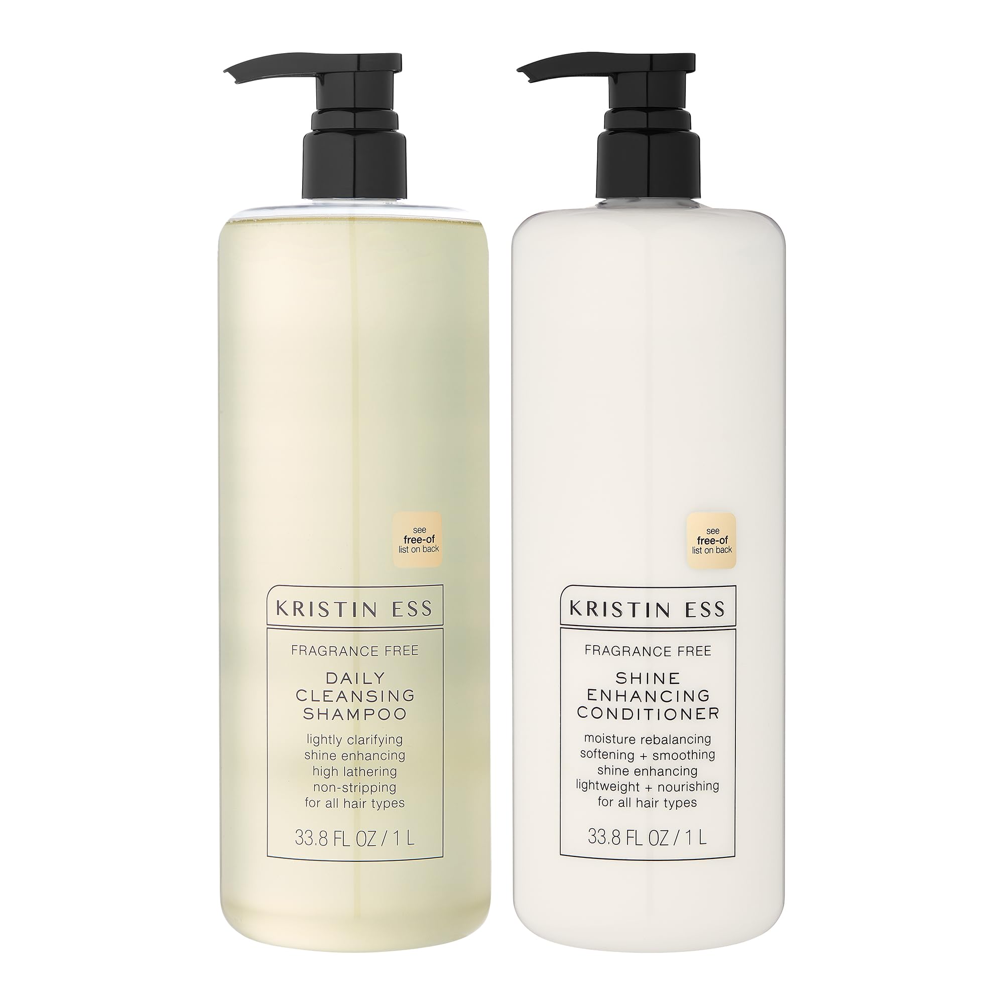 Kristin Ess Hair Fragrance Free Shampoo and Conditioner 1 Liter Set for Sensitive Skin and Scalp - Sulfate Free and Color Safe Shampoo and Conditioner - Hydrating + Moisturizing - Vegan + Cruelty Free