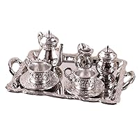 1:12 Dollhouse Miniature Furniture Silver Alloy Teapot Set Mini Doll Afternoon Tea Accessories 6-Piece Set