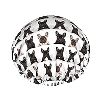 french bulldog Print Shower Caps Elastic Reusable Waterproof Bath Caps Double Layer Hair Cap for Women Men