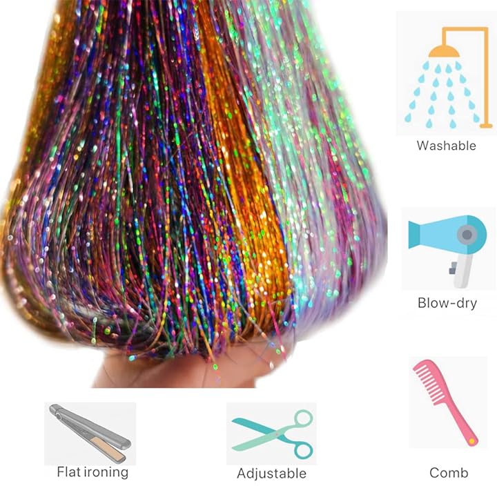 DIY- How To Easily Put In Or Remove Hundreds Of Fairy Hair Tinsel Bling Hair  Tinsel, Fairy Hair, Tape In Hair Extensions | Hair Tinsel Kit, 12 Colors 48  Inch 2600 Strands