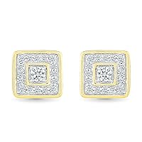 DGOLD 10kt Gold Round White Diamond Fashion Square Stud Earrings for women (1/3 cttw)
