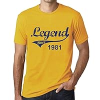 Men's Graphic T-Shirt Legend Since 1981 43rd Birthday Anniversary 43 Year Old Gift 1981 Vintage Eco-Friendly Short Sleeve Novelty Tee Yellow XS