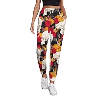 Skull and Flowers Casual Sweatpants Women Lounge Sweat Athletic Pants Joggers with Pockets Workout