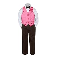 4pc Baby Toddler Kid Boys Coral Vest Brown Pants Bow Tie Suits Set (2T)