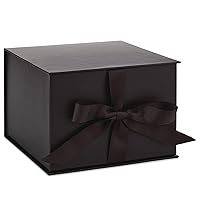 Hallmark Medium Gift Box with Lid and Shredded Paper Fill (Black 7 inch Box) for Weddings, Graduations, Birthdays, Father's Day, Groomsmen Gifts, All Occasion