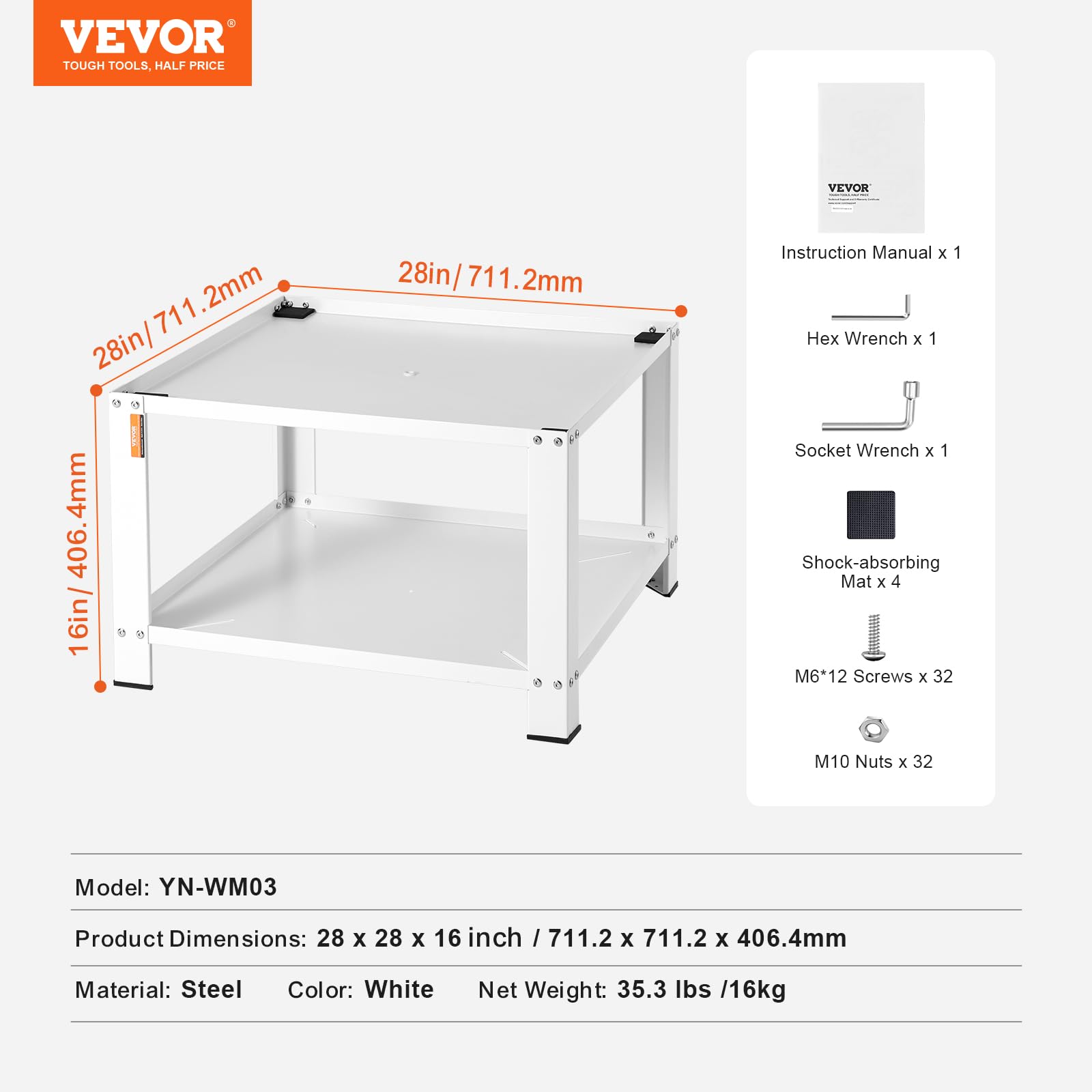 VEVOR YN-WM03 Laundry Pedestal with Storage Shelf 28