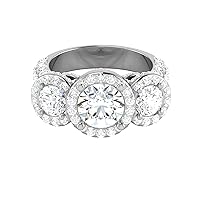 GEMHUB Lab Created G VS1 Diamond 14k White Gold 4. CT Round Cut Trilogy Bridal Wedding Ring Sizable