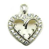 White Cubic Zircon Round Stone Pendants Heart Style Sterling Silver Handmade Jewelry For Gift