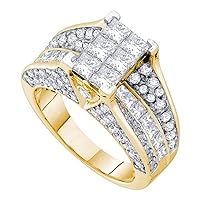 The Diamond Deal 14kt Yellow Gold Princess Diamond Cluster Bridal Wedding Engagement Ring 3 Cttw