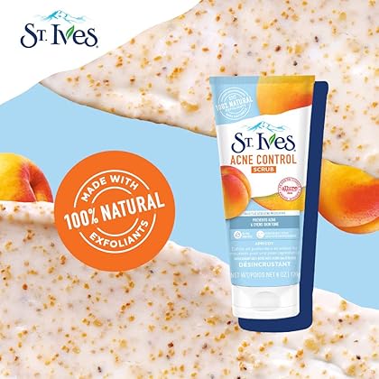 St. Ives Acne Control Face Scrub Deeply Exfoliates and Prevents Acne for Smooth, Glowing Skin Apricot Made with Oil-Free Salicylic Acid Acne Medication, Made with 100% Natural Exfoliants 6 oz