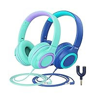 iClever 2Pack Kids Headphones with Sharing Splitter - 94dB Safe Volume Limited - HS22 Wired Headphones for Kids Teens, Tangle-Free 3.5mm Jack Foldable Stereo Headphones for School/Tablet/Travel