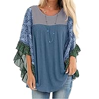 CASURESS Womens Floral Printed 3 4 Sleeve Shirt Batwing Loose Tops Blouses Pullover