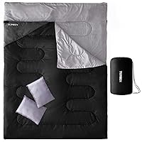 Tuphen Double Sleeping Bag, Sleeping Bag with 2 Pillows, Queen Size XL Bag for 2 People, Cold Warm Weather- 3 Seasons, Waterproof Adults Sleeping Bag for Camping, Backpacking or Hiking