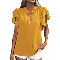 Womens Ruffled Cap Sleeve Tunics Blouses V Neck Summer T Shirts Dressy Casual Tops 2024 Business Work Blouse