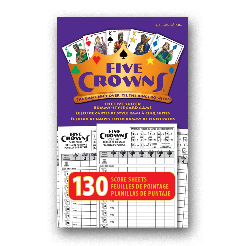 Five Crowns — Scorepad — 130 Score Sheets — Double Sided — Points Reference — French English Spanish — Track 7 Players at Once — for Ages 8+