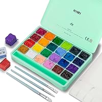 HIMI Gouache Paint Set, 24 Colors x 30ml/1oz with Brushes & Palette, Jelly Cup Design, Non-Toxic, Perfect for Beginners, Students, Artists(Green)