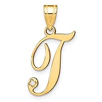 14KY Yellow Gold Script Letter A Initial Pendant with Diamond A-Z 0