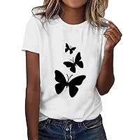 Women Tops Trendy 2024 Casual Basic T Shirts Cute Butterfly Graphic Loose Fit Crewneck Short Sleeve Summer Outfits