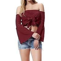 XJYIOEWT Black Long Sleeve Tops for Women Sexy Women's Off Shoulder One Neck Elastic Strap Casual Fashion T Shirt Tan R