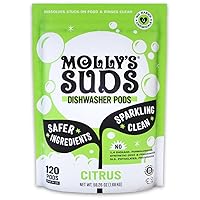 Molly's Suds Dishwasher Pods | Natural Dishwasher Detergent, Cuts Grease & Rinses Clean (Residue-Free) for Sparkling Dishes | 120 Auto-Release Tabs (Citrus)