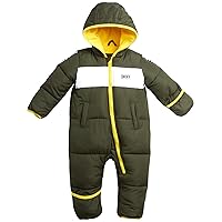 DKNY Baby Boys’ Snowsuit – Hooded Fleece Lined Warm Winter Jumpsuit – Zip Snow Pram for Newborns and Infants (0-24M)